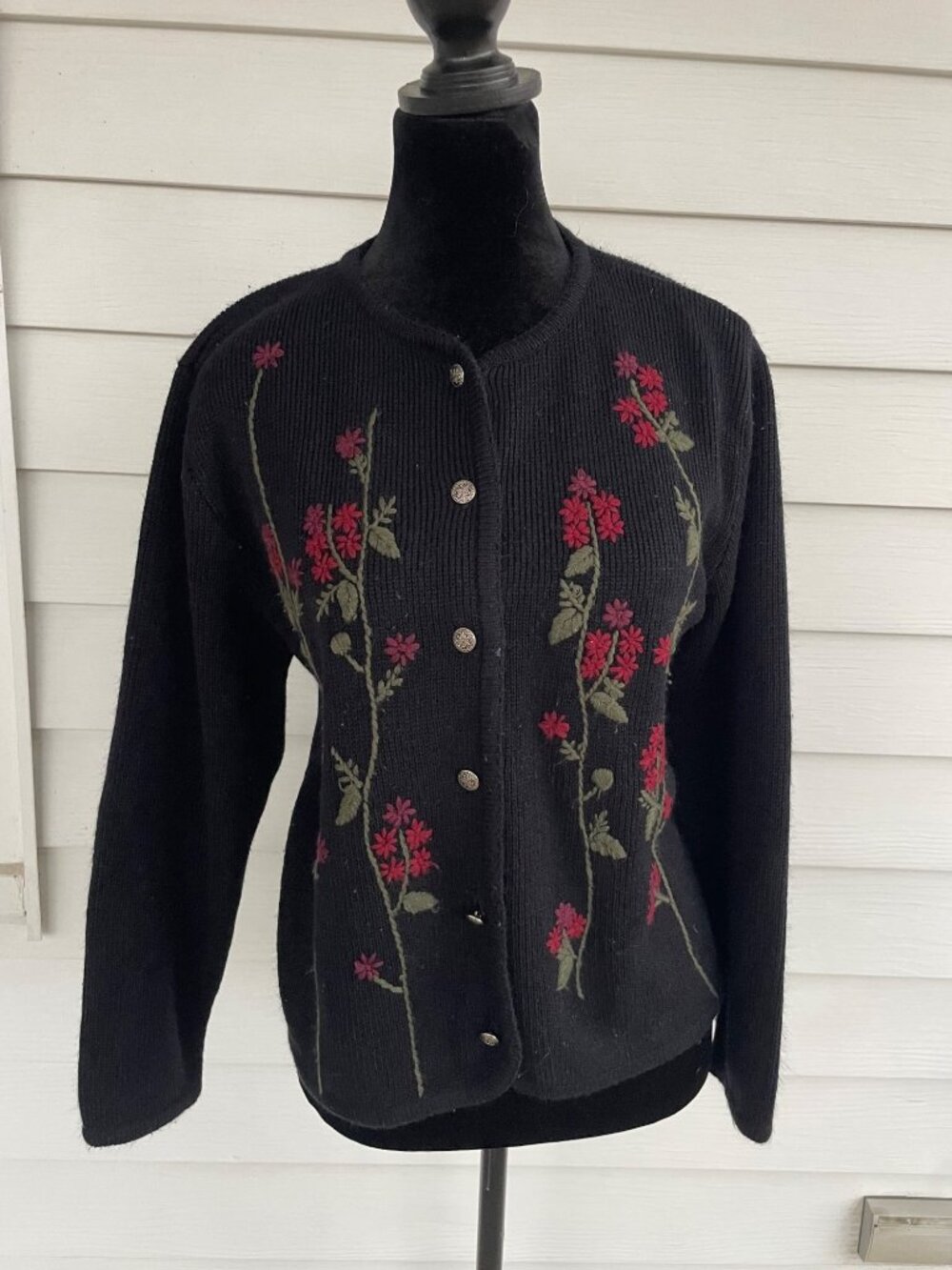 Vintage Crystal Kobe Cardigan Embroidered Floral S Black Wimsigoth Witchy Goth